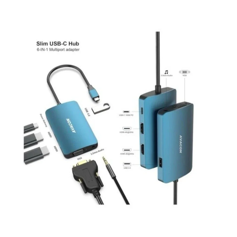 USB C HUB, 6-in-1 USB Type-C 4K HDMI VGA Hub with HDMI VGA USB 3.0